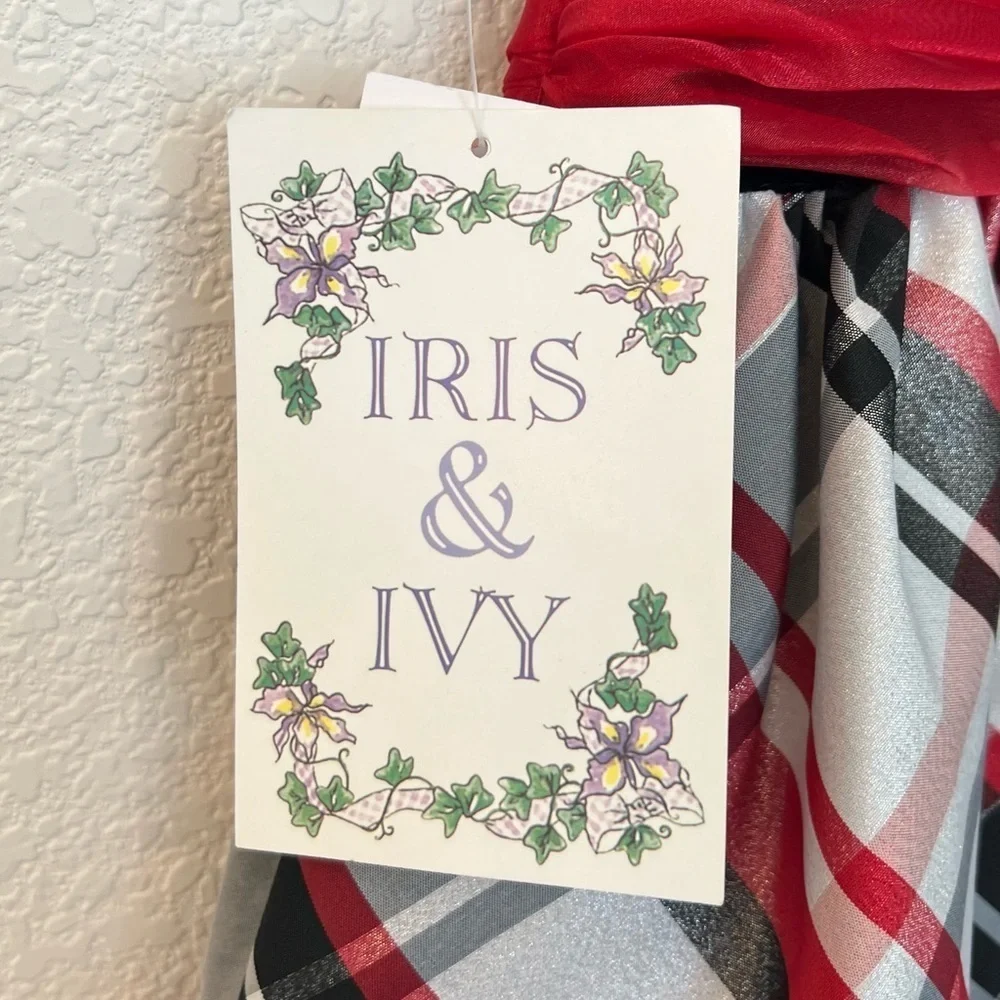 NWT Iris and Ivy Black Red White Velvet Plaid Bow Tie Dress- Size 2T